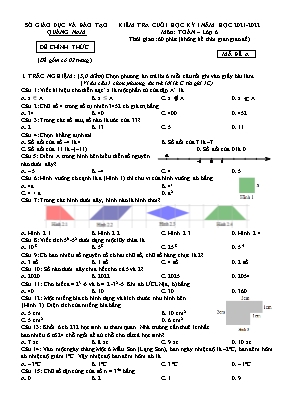 Kiểm tra cuối học kì 1 Toán Lớp 6 - Năm học 2021-2022 - Sở GD&ĐT Quảng Nam (Có đáp án)
